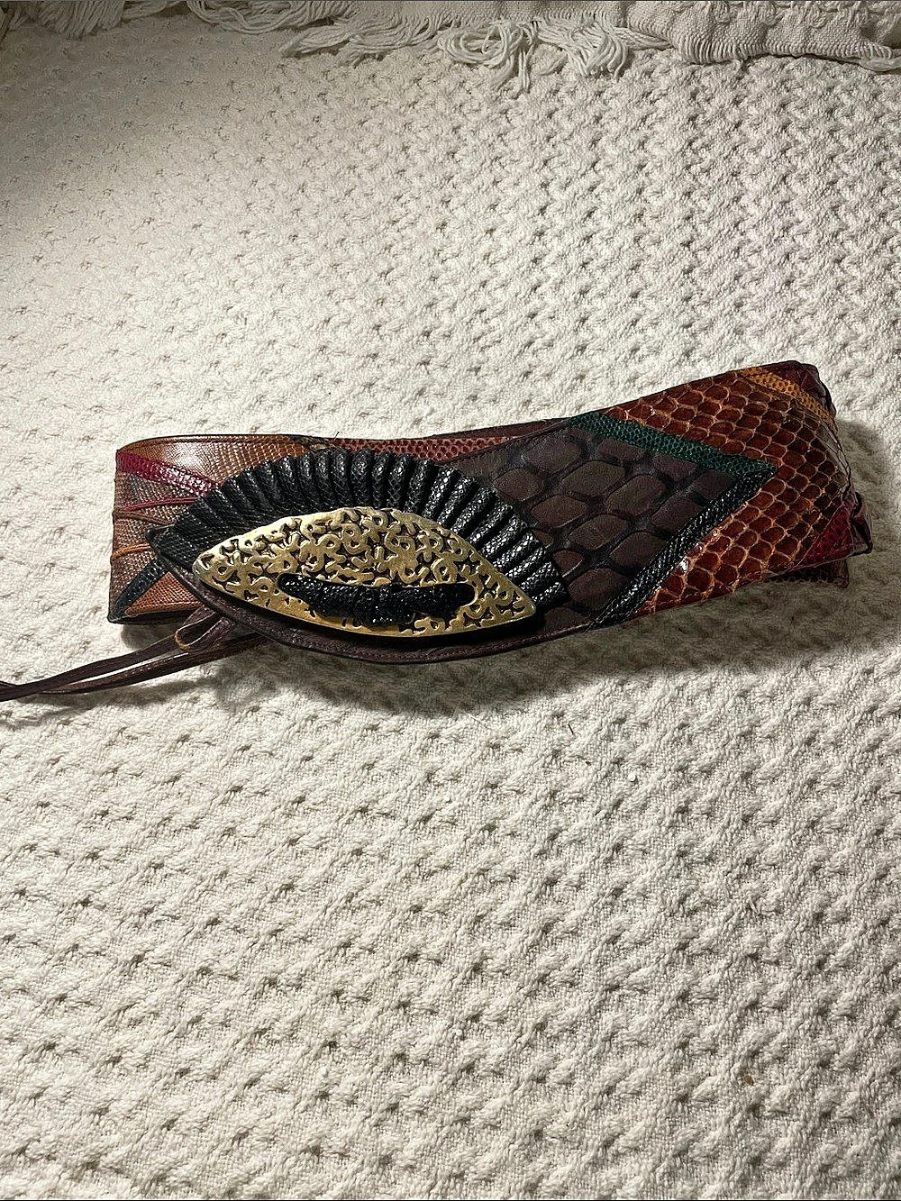 VTG 1980s Carlo Fiori Italy Patchwork Leather Statement Belt Exotic Reptile Boho